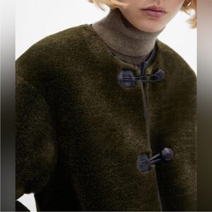 NWOT Mango Olive Green Teddy Toggle Coat. Size M